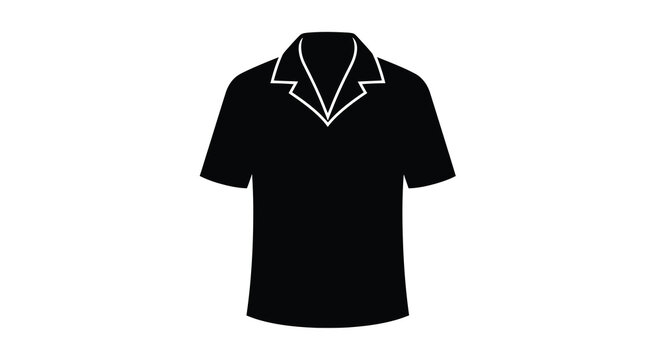 Simple black silhouette of a short sleeved collared shirt or guayabera