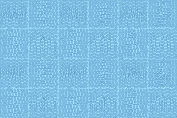 Fototapeta premium Blue seamless pattern geometric texture background lines, wave, square, squiggle, checkered ornament for decoration, textile, fabric, print, wrapping, paper, card, scrapbook, cover, etc