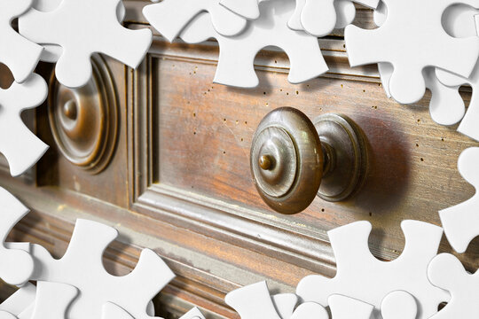 Detail of an old knob turned wood with wooden surface and small