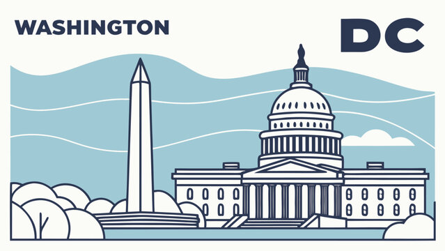 Washington DC city skyline blue silhouette vector for minimalist travel wall art poster