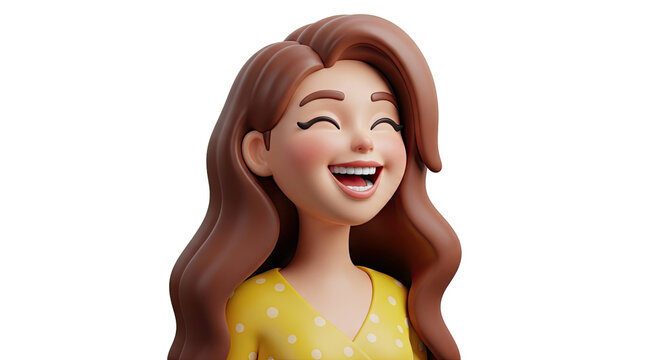3D Cartoon Woman Laughing Joyfully