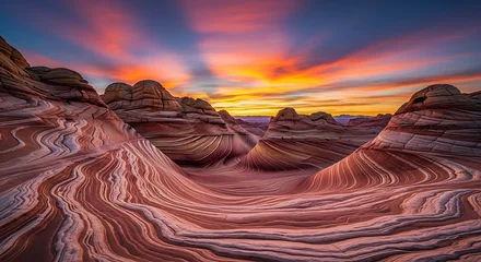 Handdoek met foto Bordeaux Dramatic sunset illuminates sandstone formations creating a natural landscape scene  © Blendrang