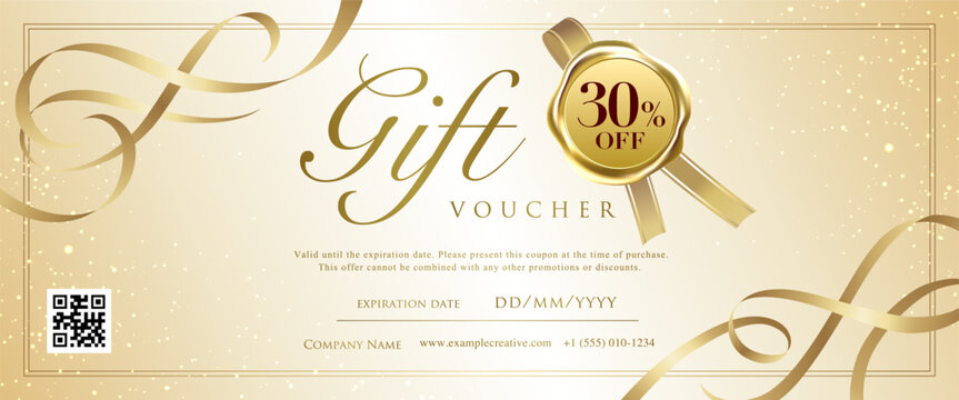 Elegant Gold Gift Voucher Template with Ribbon & Wax Seal
