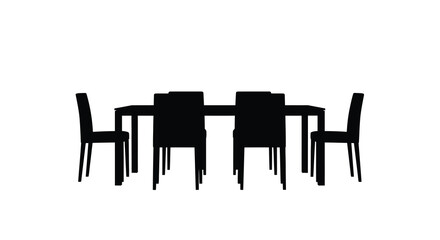 Fototapeta premium Silhouette of a dining table and six chairs against a white background