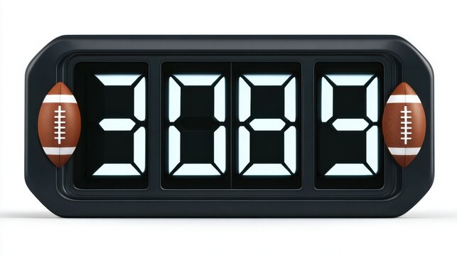 Digital scoreboard display with numbers and American football icons isolated on white background sports score counter concept modern electronic device design