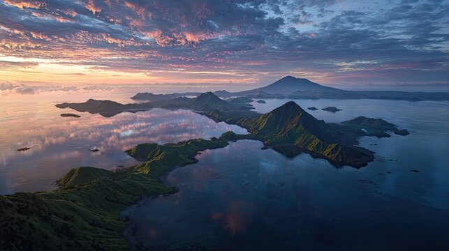 Fires of the Deep Pacific volcanic islands - Isolated shield volcano and Colorful fish clusters Scenery