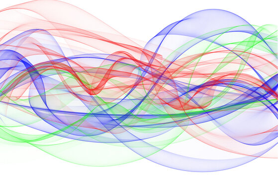 Ondas abstractas de luz en colores rojo, verde y azul sobre fondo transparente con efecto de movimiento din&aacute;mico.