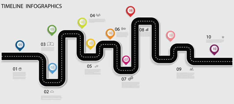 Infographic design template with place 10 steps for your data. Vector illustration. 