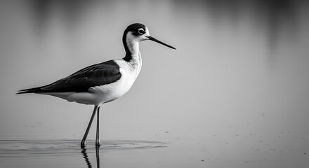 Obraz premium Elegant black necked stilt bird standing gracefully in shallow water