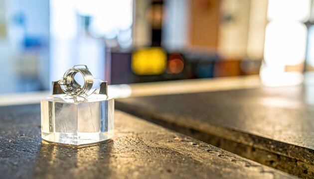 Clear quartz crucible holding delicate platinum wire coils on a laboratory surface, showcasing scientific precision