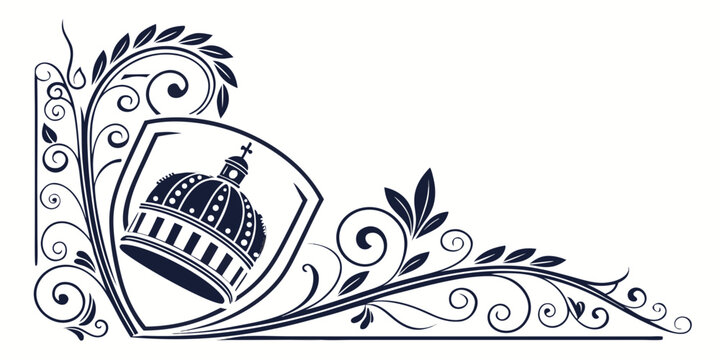 Decorative heraldic shield with crown and floral filigree, vector