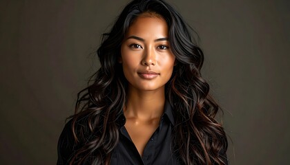 Fototapeta premium A woman with long, dark hair and a black top