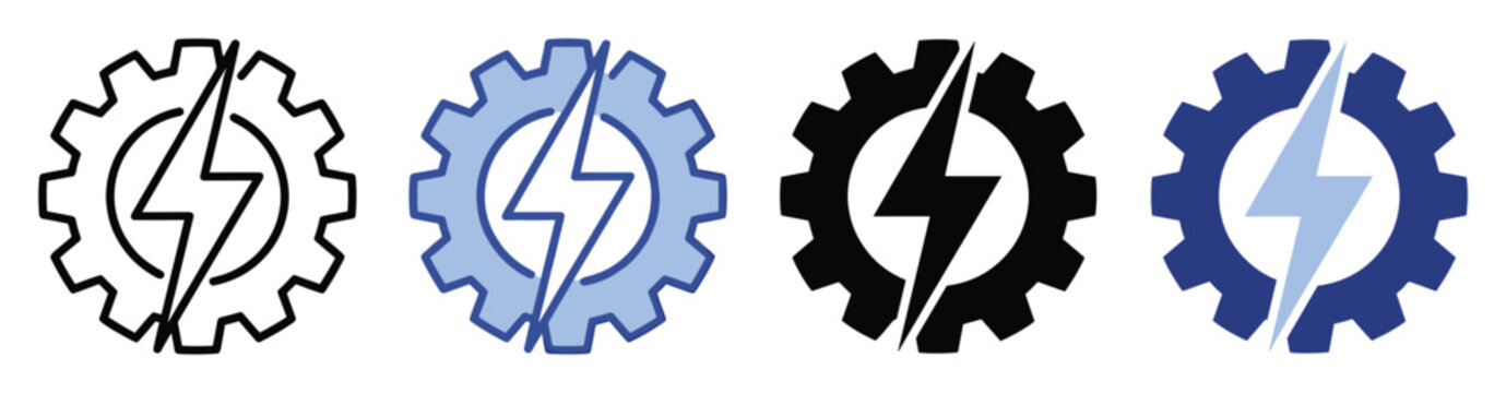 Versatile gear and lightning bolt emblem symbolizing mechanical energy, industrial power, and electrical engineering solutions for modern technical applications.