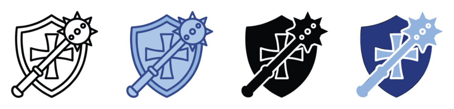 Shield and mace weapon icon symbolizing protection and strength for gaming and defense applications