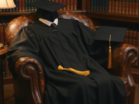 Graduation Regalia on Vintage Leather Armchair