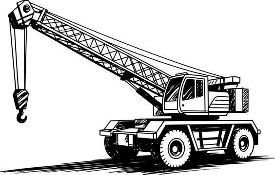 Mobile crane with telescopic boom and hook, heavy duty construction equipment for lifting and moving materials