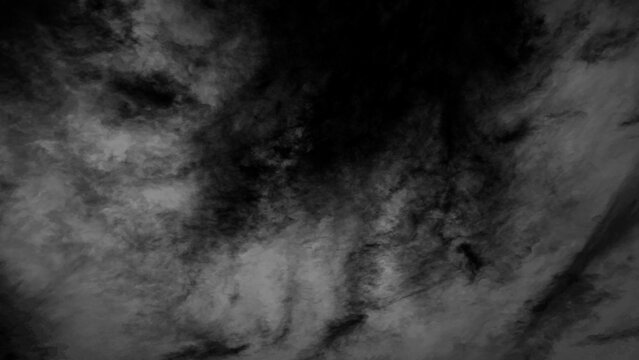 雲や煙、滲んだ絵の具やインクのような、流動的な模様の画像素材　背景・テクスチャー　16:9　8K UHDサイズ（7680 x 4320）透過PNG／JPEG白背面　黒・ブラック・白黒（JPEG）