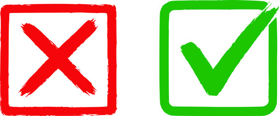 A vector graphic illustration of a red X and a green checkmark in square boxes © Sarfaraz