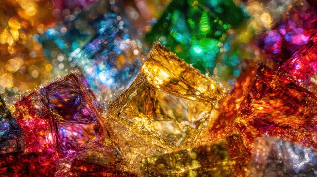 Vibrant Faceted Gemstones With Refracted Light Creating an Abstract Colorful Texture