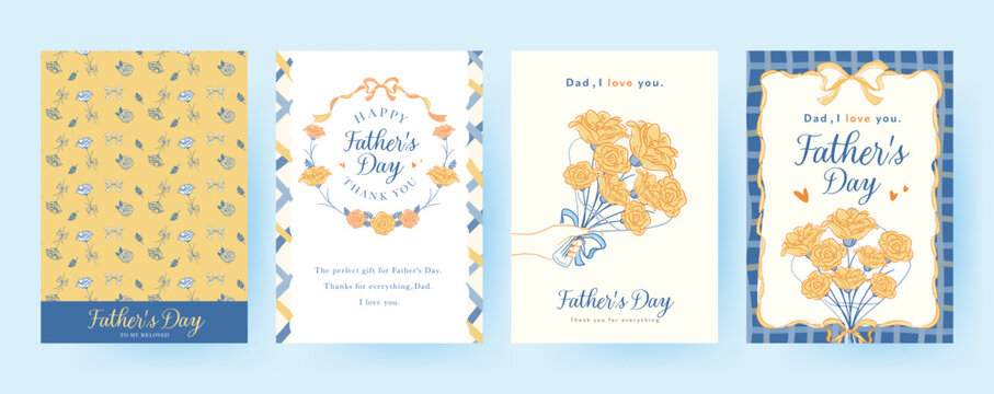 父の日の縦長ナチュラルフレーム_お父さんへの感謝カード等に_リボンや手渡しのバラの花束