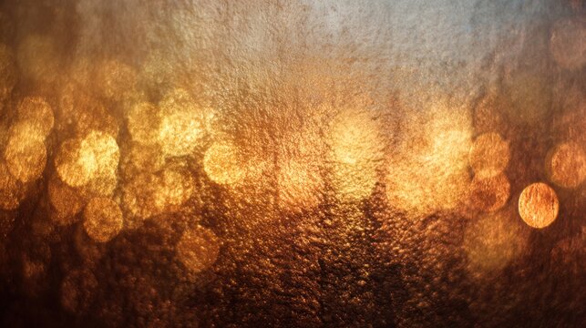 Golden bokeh background with frosted glass texture, warm amber light through ice crystals, festive holiday glow with soft blur effects