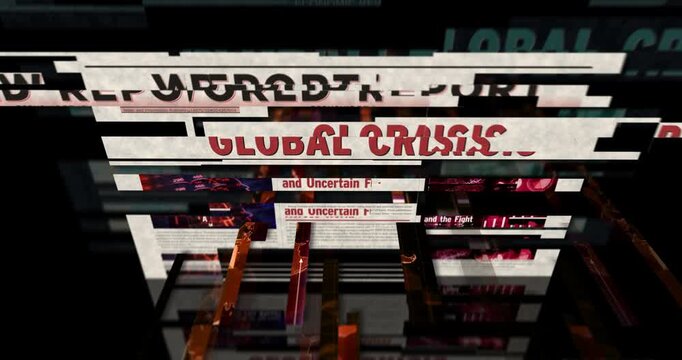 Global crisis breaking news. Energy and fossil fuel economy title headline newspaper. Information media print glitch looped and seamless animation.