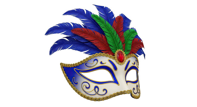 Ornate Venetian Mask with Feathers and Gemstone