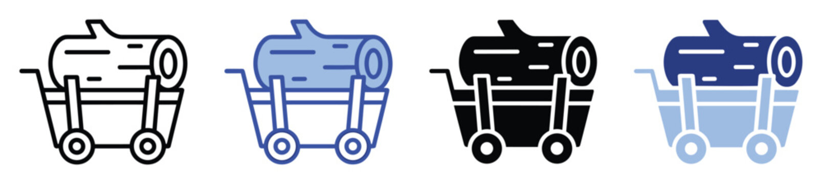Industrial log on a mining cart icon representing timber hauling and raw material transport visuals