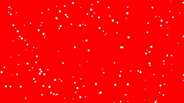 Animation of falling white snow on a red background with copy space for New Year advertising or Christmas greetings. Minimalist animation of white dots on a red background