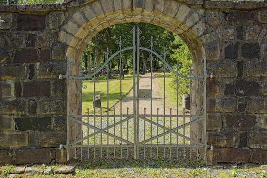 Main gate (Hellamaa kalmistu, peav&auml;rav) of the Hellamaa cemetery (Hellamaa kalmistu) located in Muhu, Estonia, Europe.