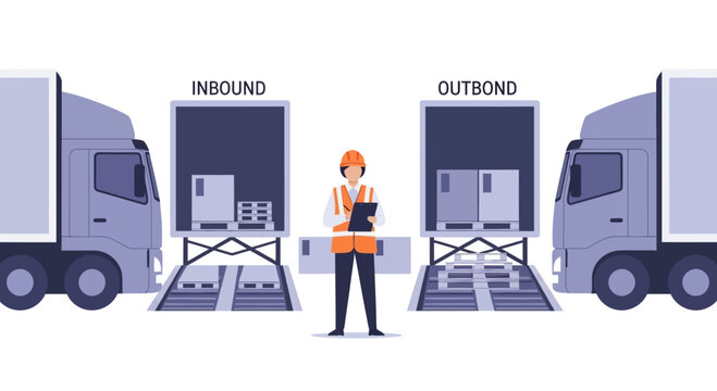 Logistics worker overseeing inbound and outbound cargo loading and unloading at a warehouse dock