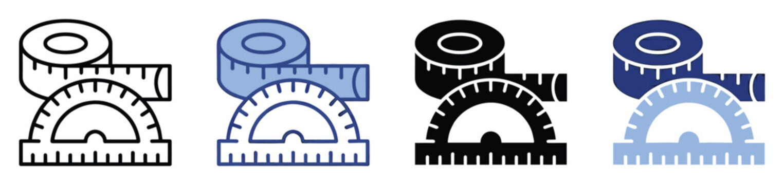 Geometry and measurement tools icon featuring a tape measure and protractor for educational and technical applications