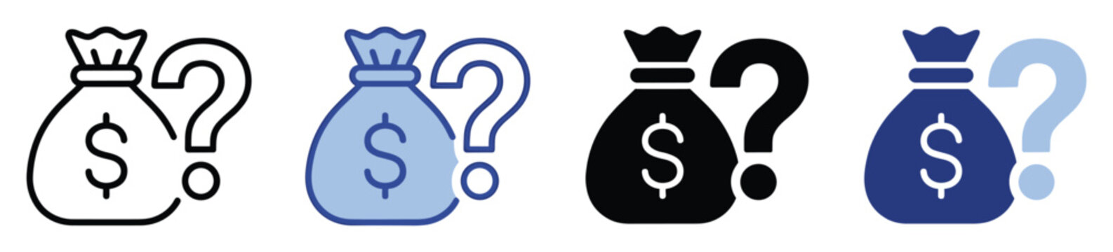 Money bag with question mark icon symbolizing financial inquiries or unknown costs for business applications