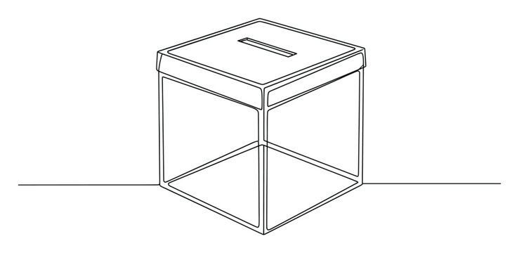 Continuous line drawing of an election ballot box representing voting and democratic processes for civic applications