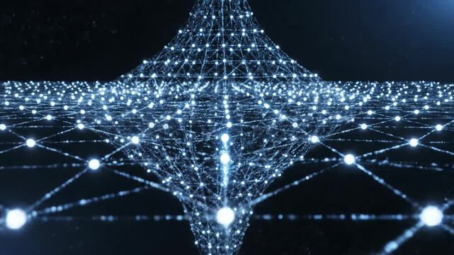 Light node network glowing with electric energy and glowing points connected by futuristic