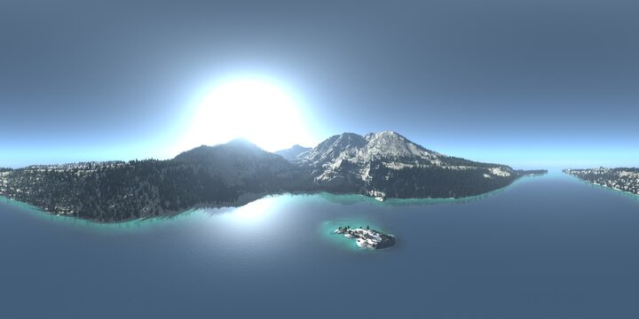 archipelago, sea bay, HDRI, environment map , Round panorama, spherical panorama, equidistant projection, 360 high resolution panorama 
3d rendering,  