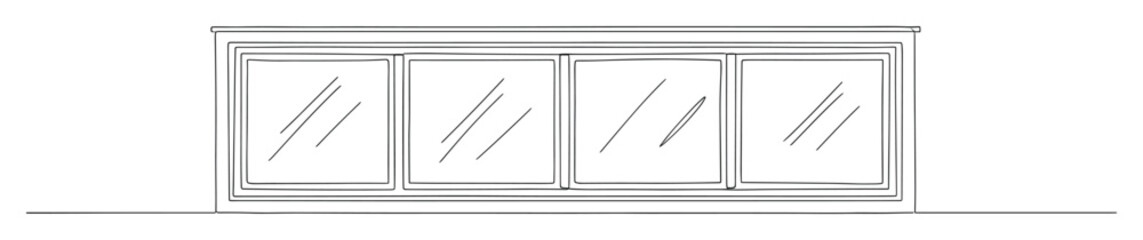 Naklejka premium Hand drawn outline of a long four panel sliding glass window or display case for architectural concepts