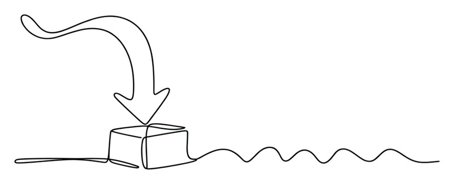 Abstract one line arrow pointing to a cubic structure, perfect for depicting data entry, workflow, or instructional diagrams.