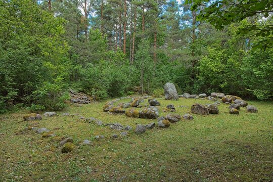 M&auml;la kalmed (M&auml;la burial site), an ancient archaeological site located in the village of M&auml;la on the Estonian island of Muhu, Estonia, Europe.
