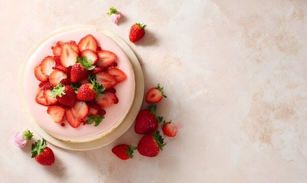 Elegant strawberry quark pudding cake