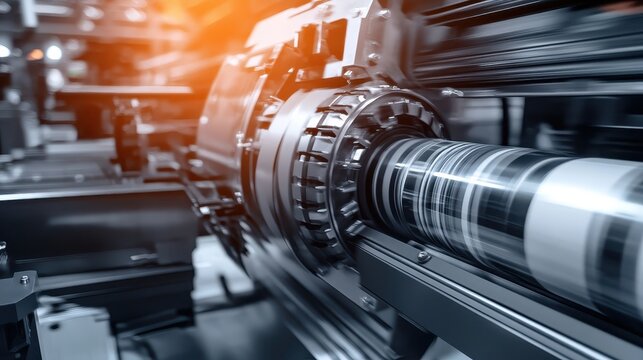 Intricate Gears of an Industrial Offset Printing Press Machine in Close-Up Studio Lighting Detail