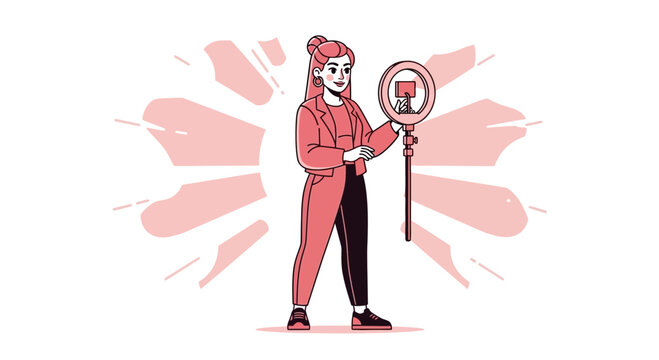 Woman Holding Ring Light and Microphone for Vlogging or Streaming