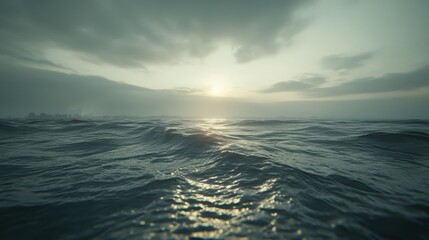 Fototapeta premium Shimmering Sunlight on Rolling Ocean Waves Under a Cloudy Sky