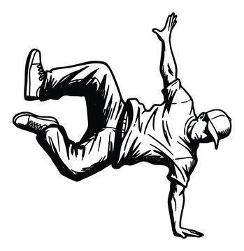 Stylish handdrawn bboy in a freeze breakdance pose, great for urban culture promotions or active lifestyle content.