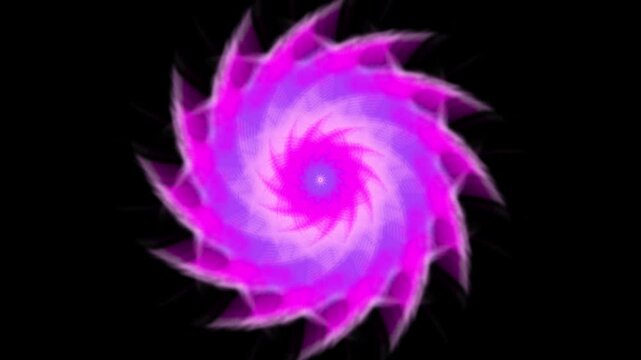Vibrant purple swirls spin against a pure black background