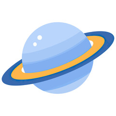 Fototapeta premium Colorful cartoon planet with rings resembling Saturn, representing space, astronomy, science education, and cosmic exploration themes.