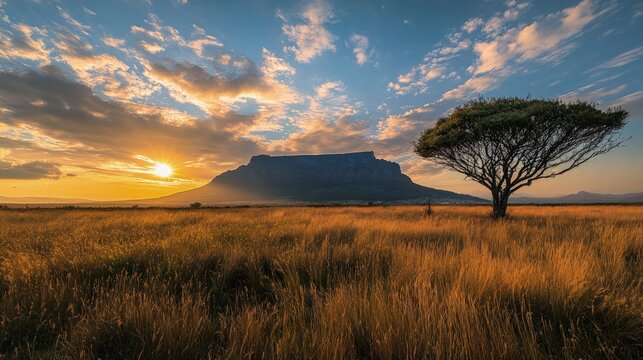 South Africa landscape savannas and Table Mountain beautiful nature view
