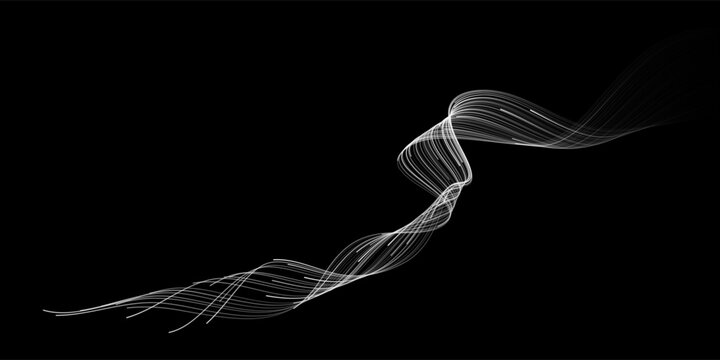 Vector abstract flowing white lines on black background for artificial intelligence neural network technology and minimalist science concept