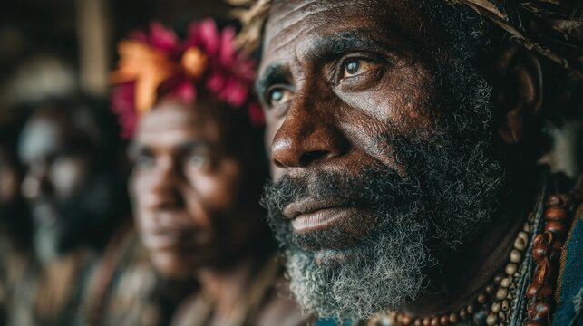 Solomon Islands people portrait preserve Melanesian culture they are talking together