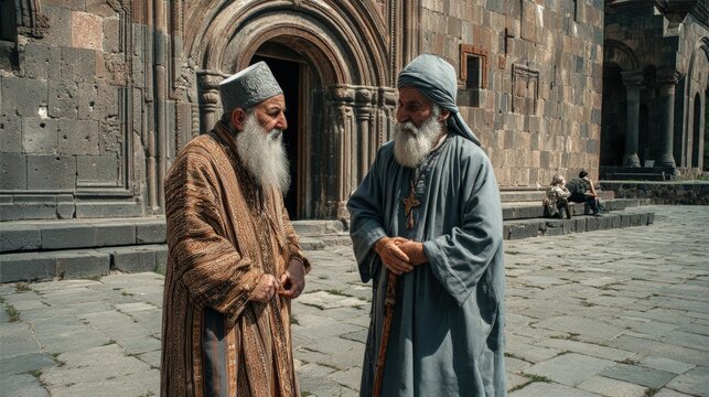 Armenia people portrait take pride in their ancient history and Christianity they are talking together